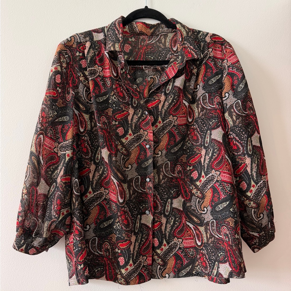 Vintage semi sheer colorful Paisley Print Women's Top blouse